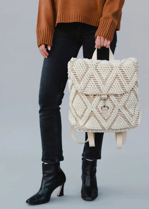 Cream Diamond Pattern Backpack