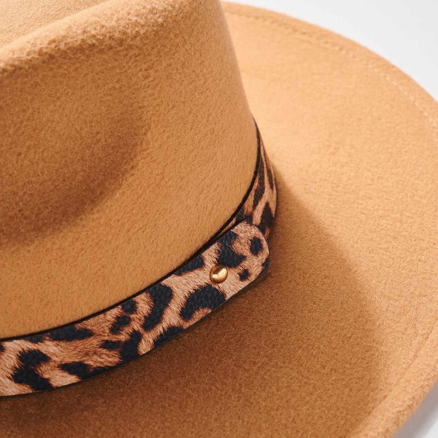 Leopard Trim Wide Brim Hat