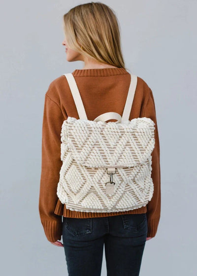 Cream Diamond Pattern Backpack