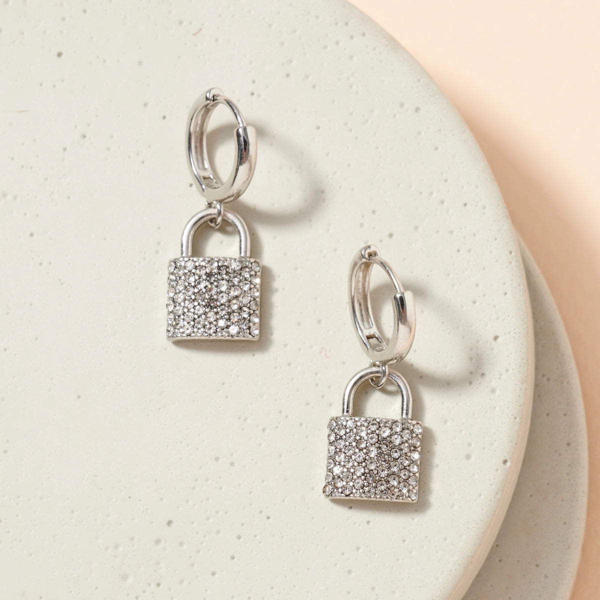 Silver Lock Her Up Charm Hoop Earrings