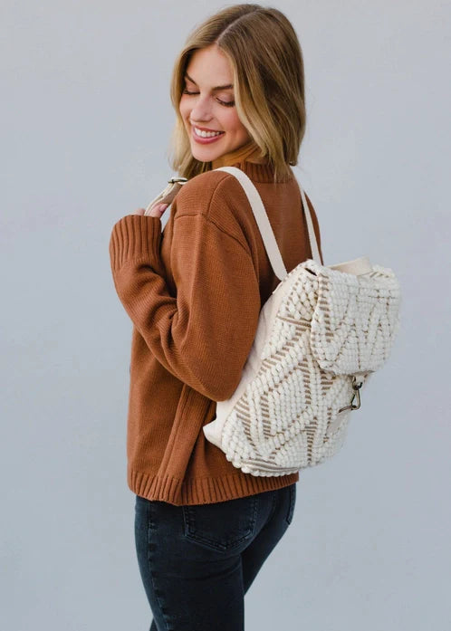 Cream Diamond Pattern Backpack