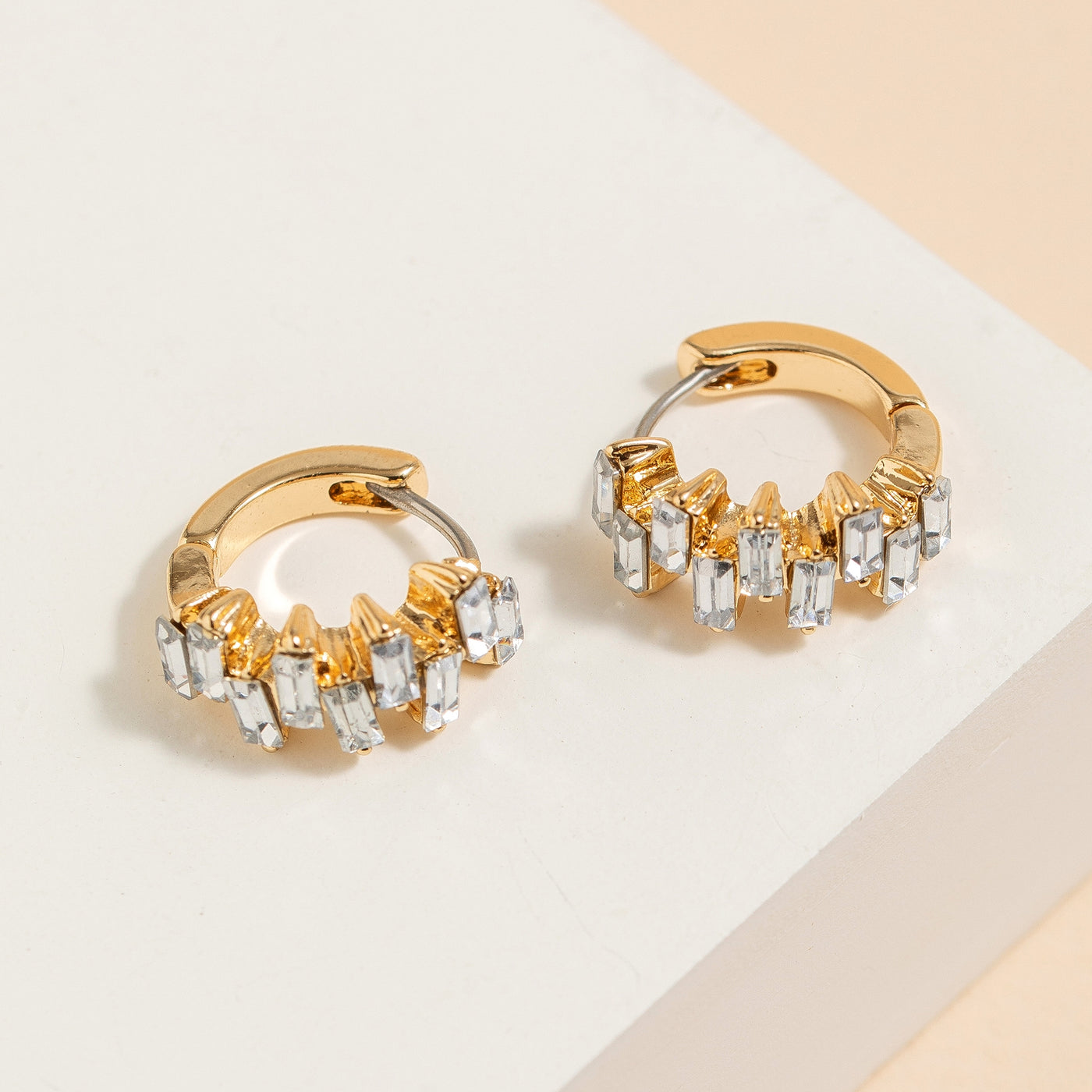 Rhinestone Huggie Hoop Earrings