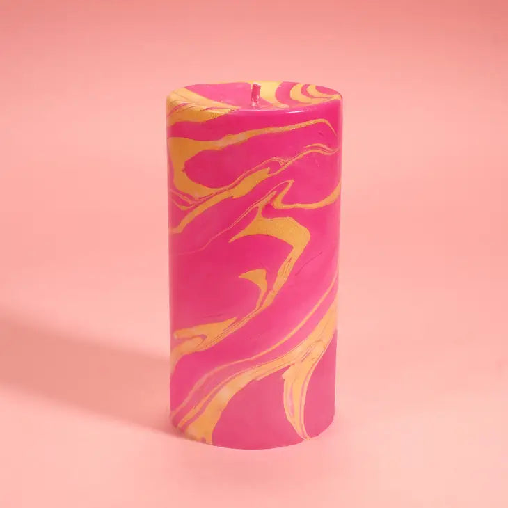 Pink & Gold Marble Pillar Candle