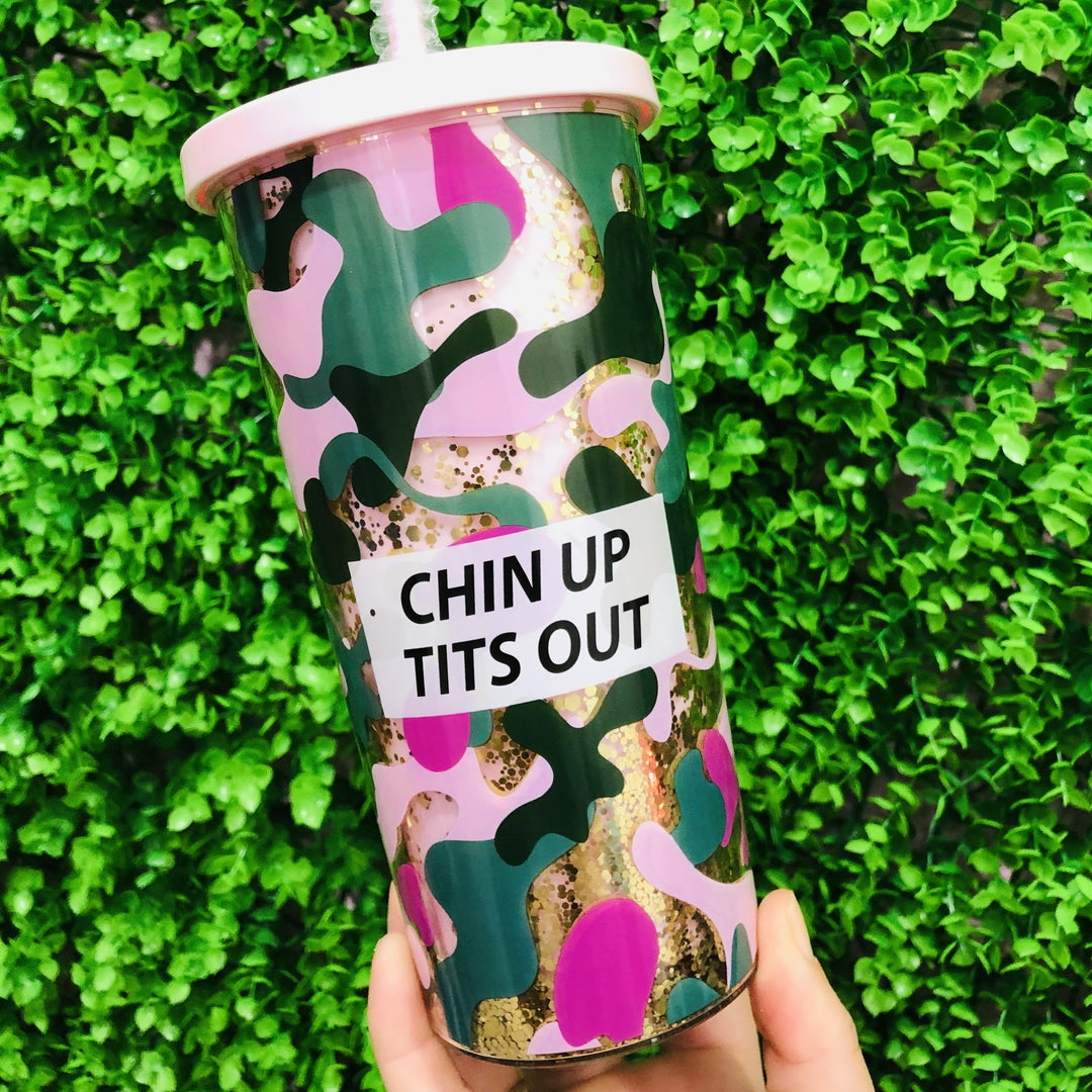 Chin Up Tits Out Glitter Tumbler