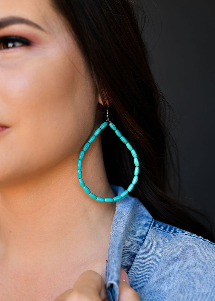 The Rainy Turquoise Beaded Hoop Earrings