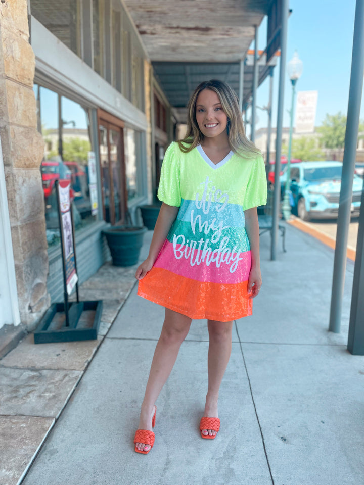 It's My Birthday Neon Sequin Dress