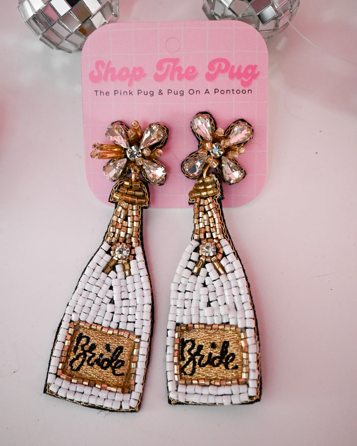 Bride Champagne Beaded Earrings
