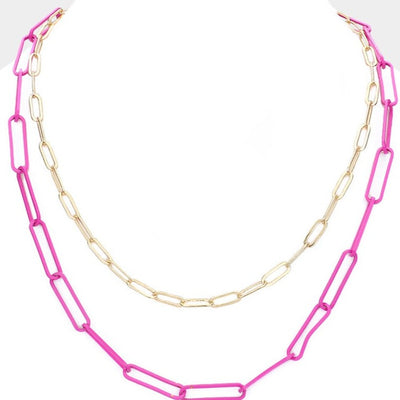 Pink and Gold Oval Link Necklace