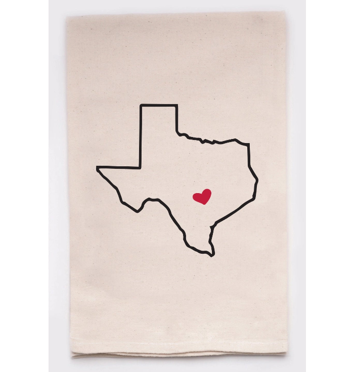 Texas Heart Pin Kitchen Tea Towel