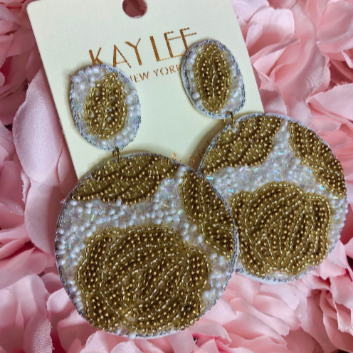 Beaded Gold Rose Earrings
