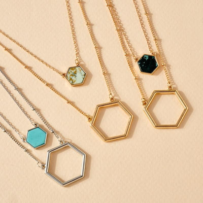 Double Layered Hexagon Necklace// 2 COLORS