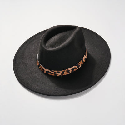 Leopard Trim Wide Brim Hat