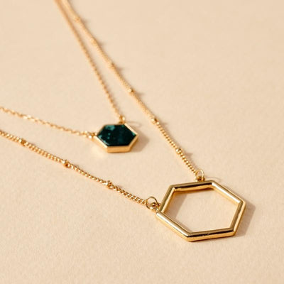 Double Layered Hexagon Necklace// 2 COLORS