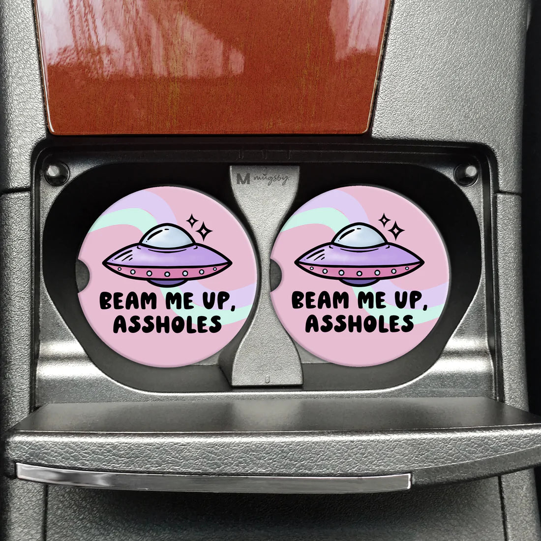 Beam Me Up Assholes Car Coasters