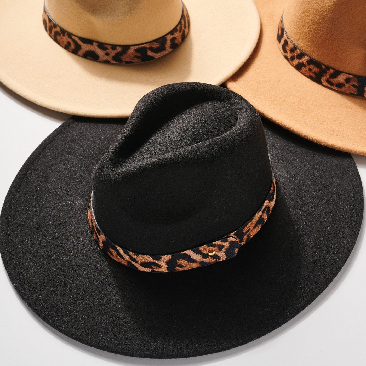 Leopard Trim Wide Brim Hat
