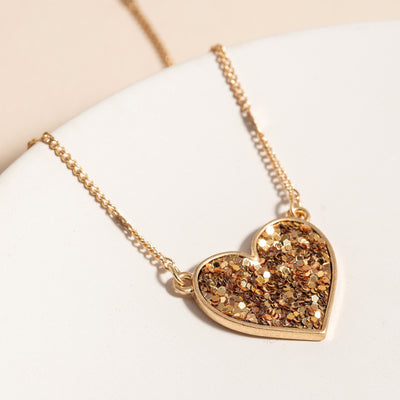 Glitter Heart Charm Necklace//2 COLORS