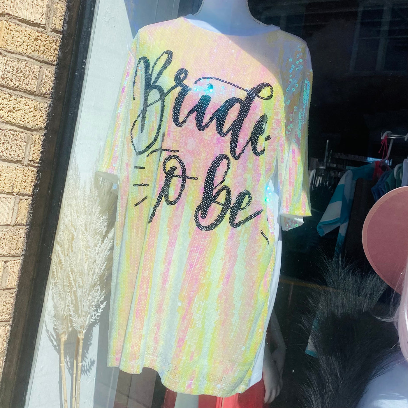 Bride To Be Iridescent Sequin T-Shirt Dress