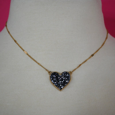 Glitter Heart Charm Necklace//2 COLORS