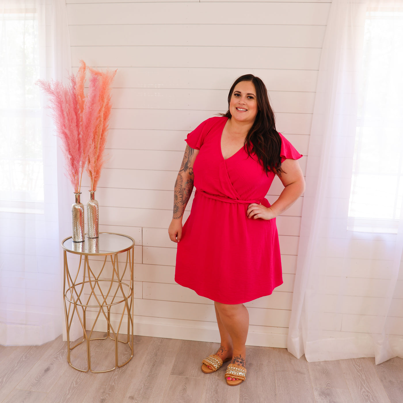 Tandy Short Sleeve Fuchsia Dress-SALE