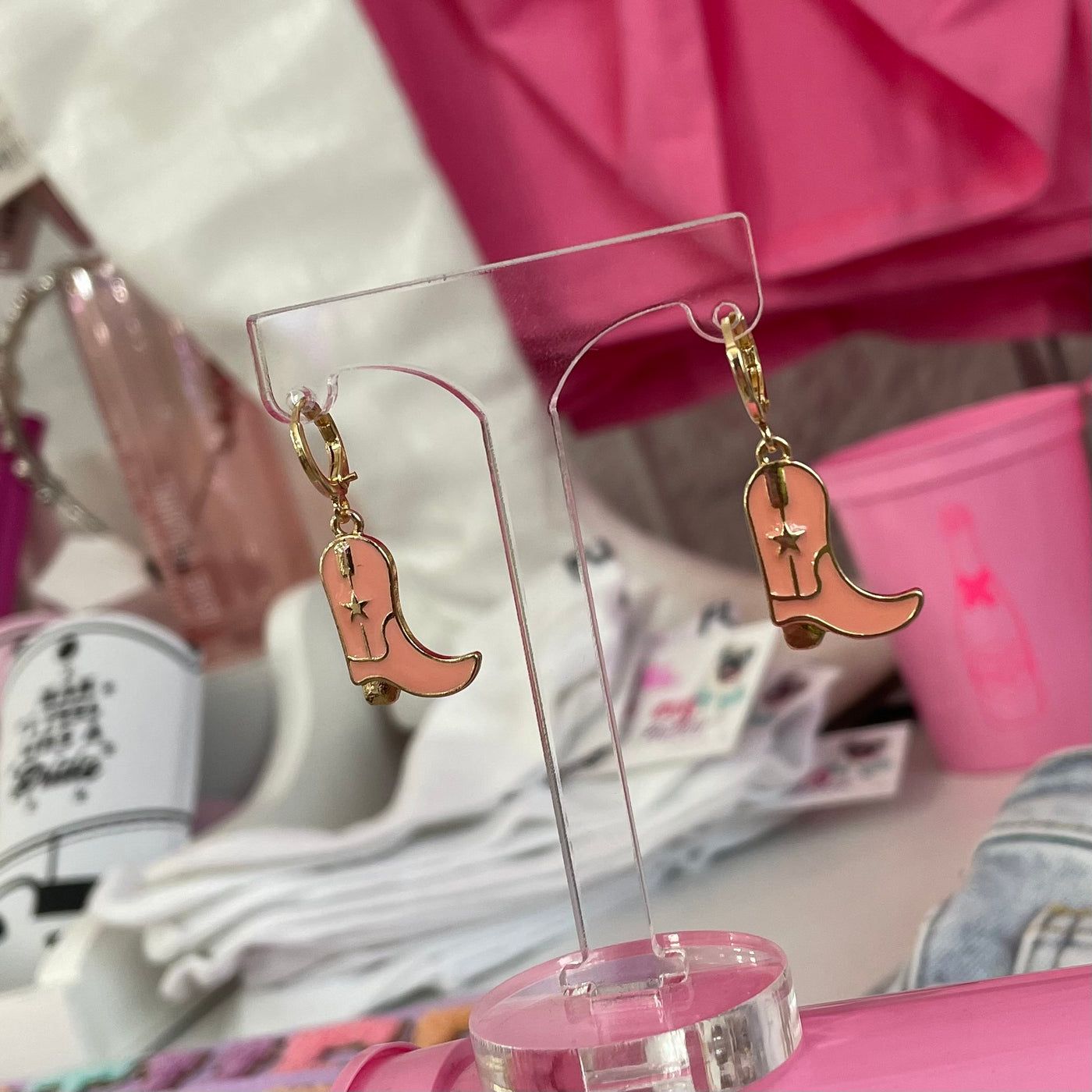 Pink Boot Huggie Earrings