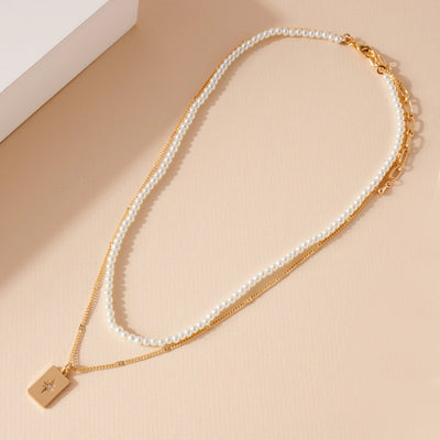 Layered North Star Pearl Beaded Necklace