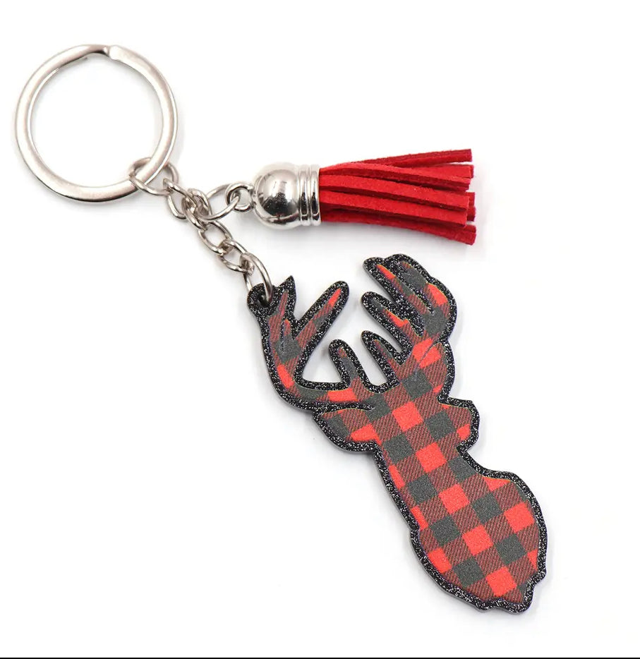 Buffalo Plaid Deer Keychain
