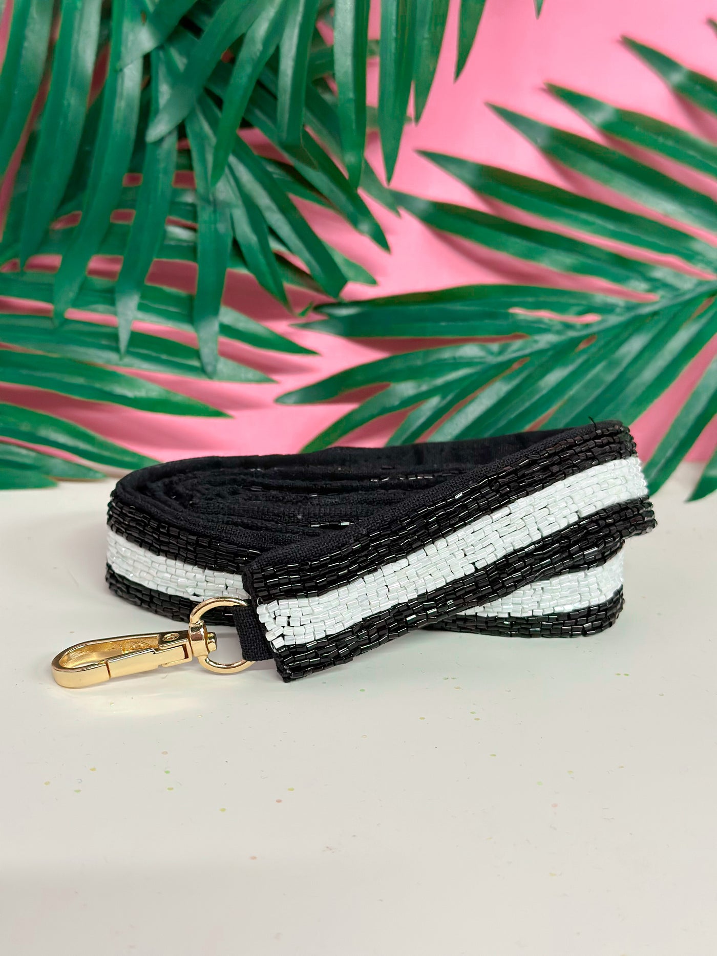 Black And White Seed Bead Bag Strap