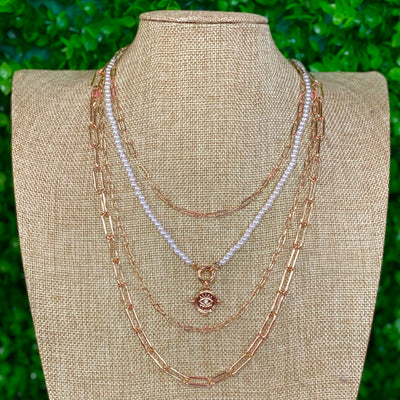 Layered Eye Pearl Beaded Necklace