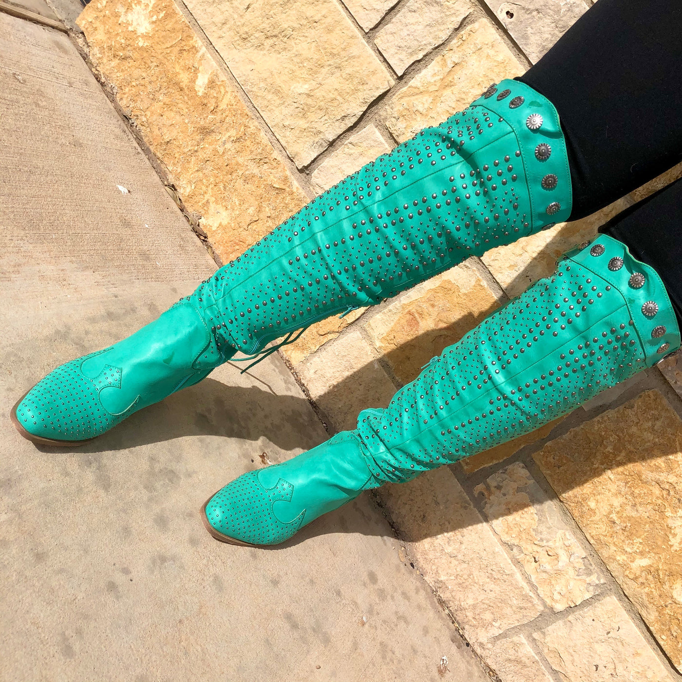 Turquoise Dolly Studded Boots