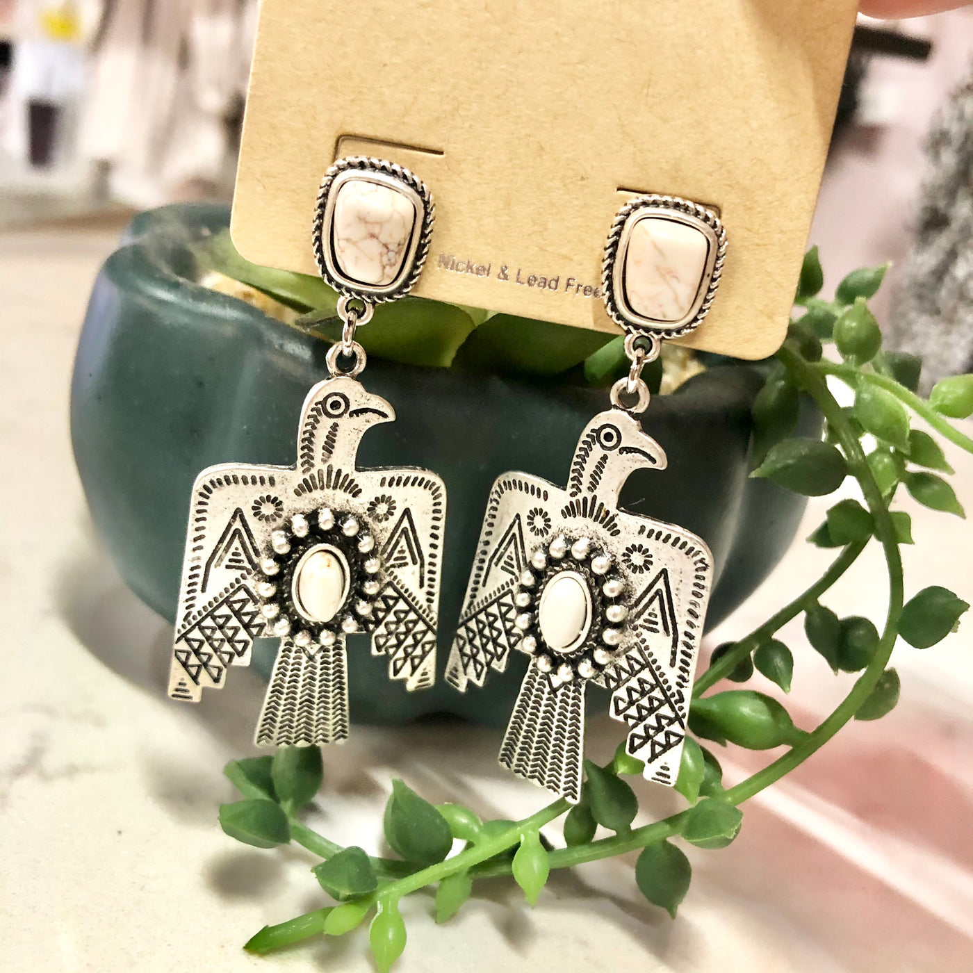Thunderbird White Stone Earrings