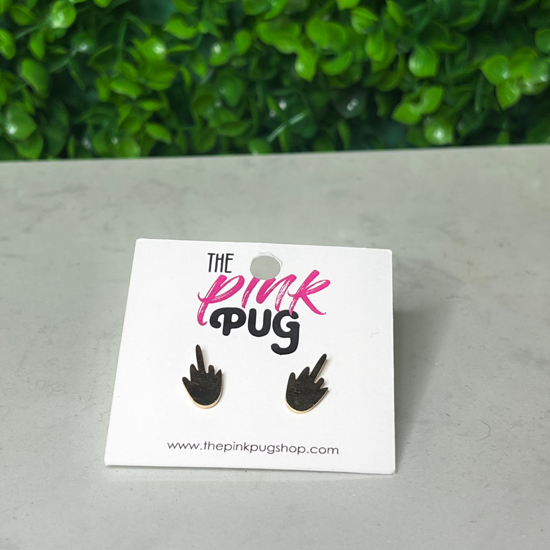 Middle Fingers Up Gold Stud Earrings