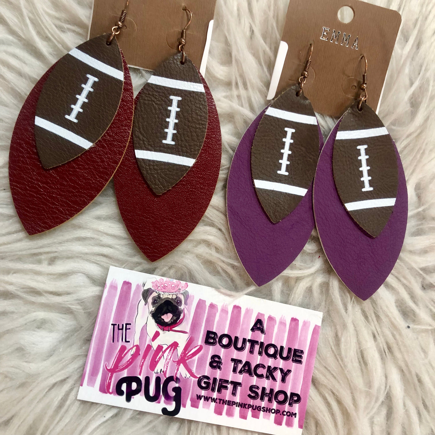 Layered Football Leather Earrings- 2 COLORS