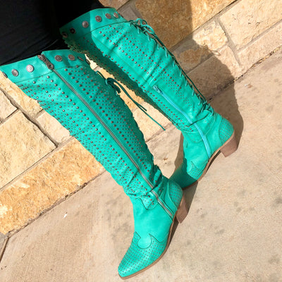 Turquoise Dolly Studded Boots