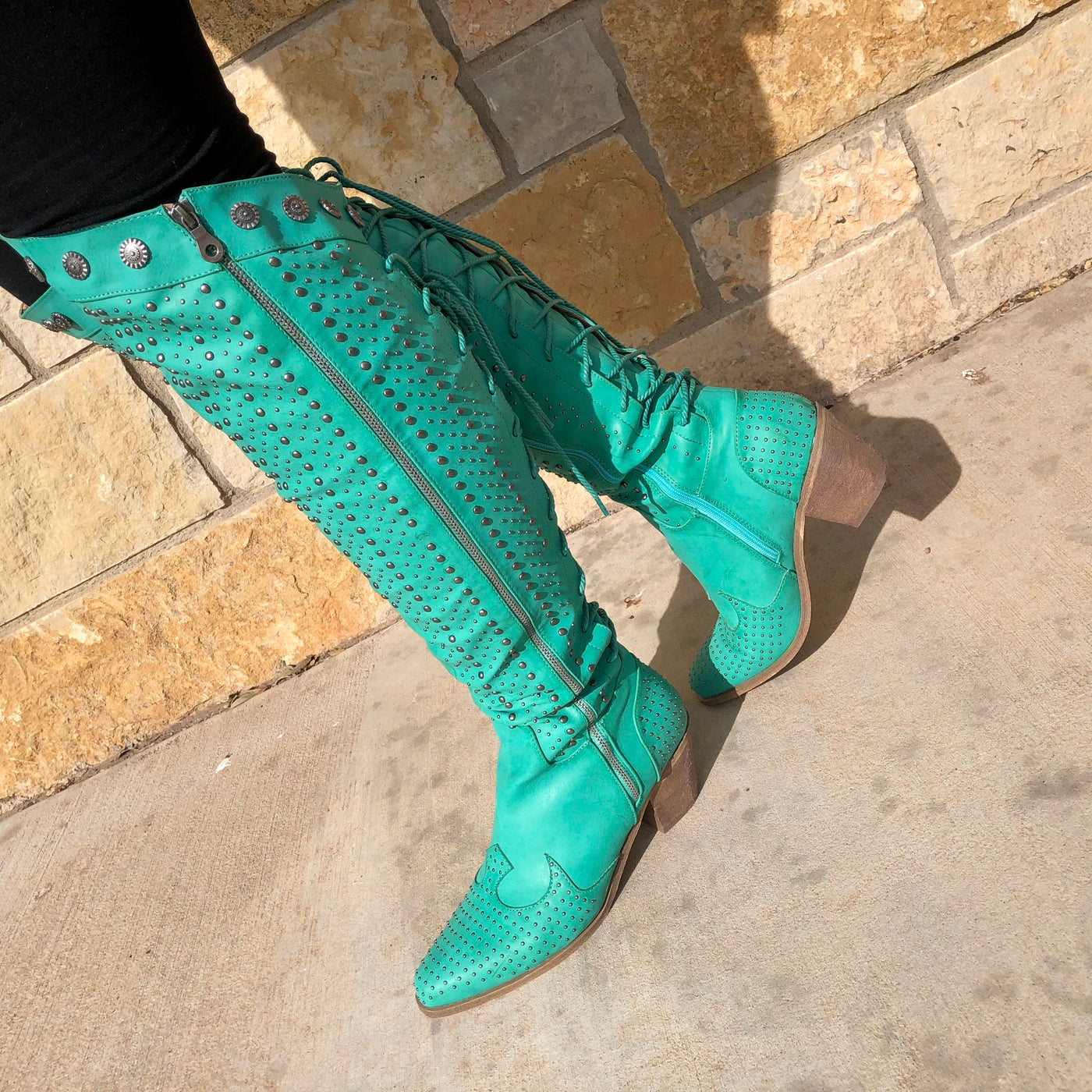 Turquoise Dolly Studded Boots