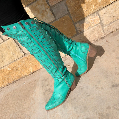 Turquoise Dolly Studded Boots