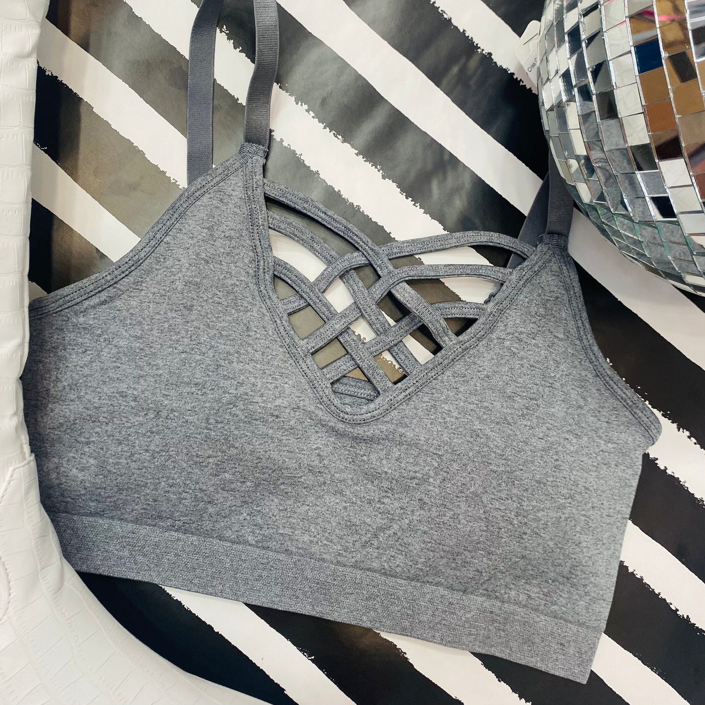 Heather Grey Criss Cross Padded Bralette