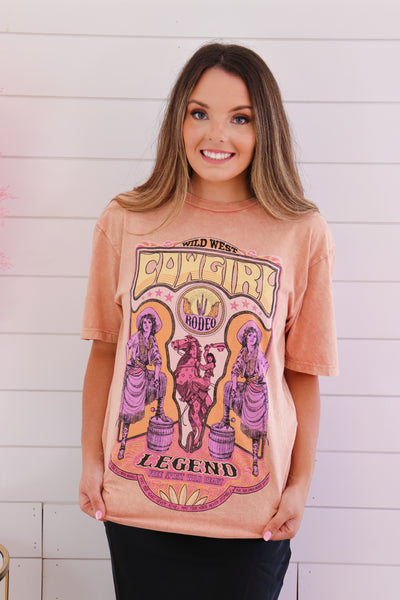 Coral Wild West Cowgirl Mineral Washed Tee