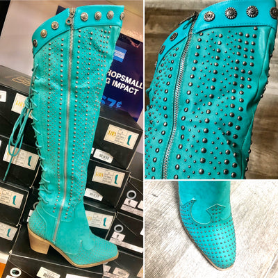 Turquoise Dolly Studded Boots
