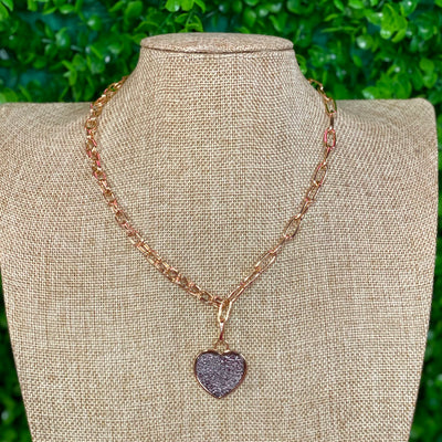 Heart Druzy Stone Necklace// 2 COLORS