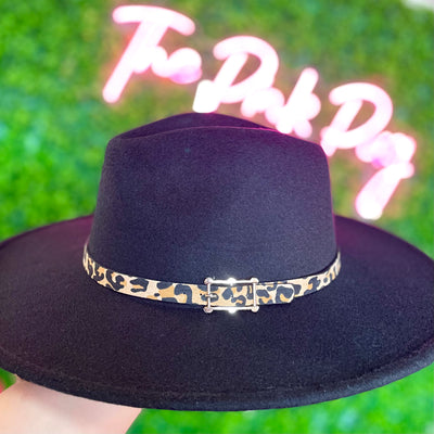 Leopard Buckle Wide Brim Hat / 2 COLORS