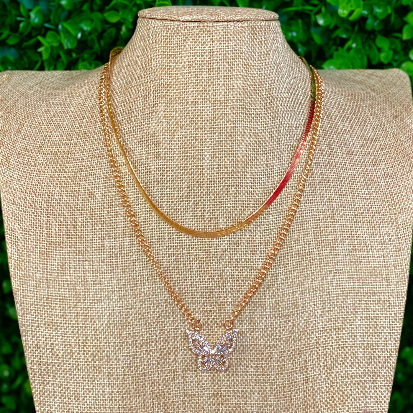 Layered Butterfly Pendant Chain Necklace