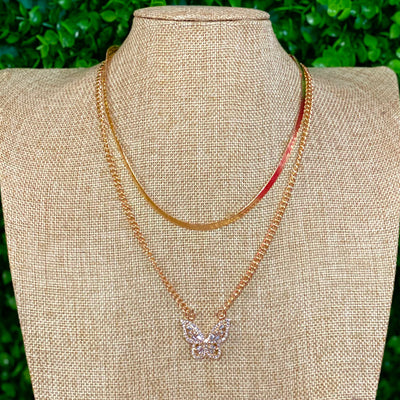 Layered Butterfly Pendant Chain Necklace