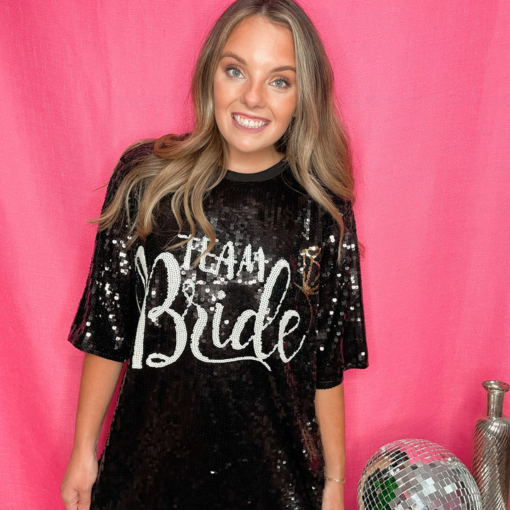 Team Bride Black Sequin T-Shirt Dress