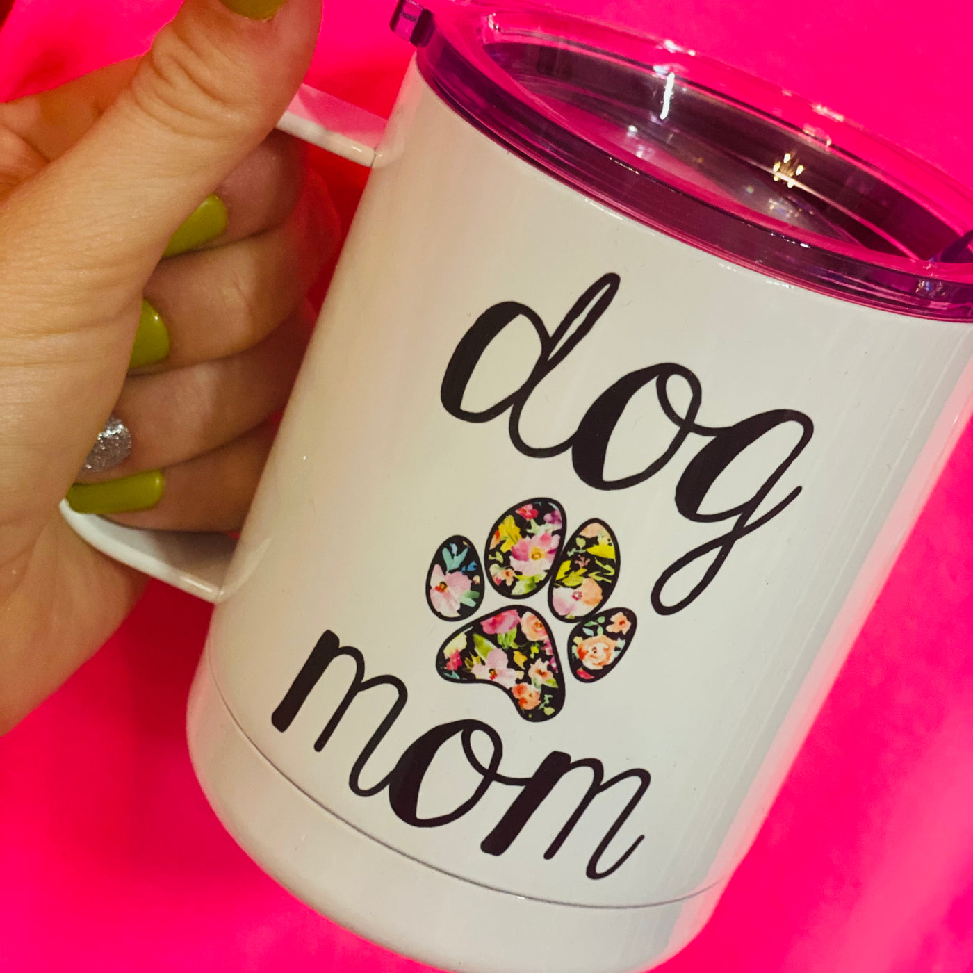 Floral Dog Mom Paw Travel Mug