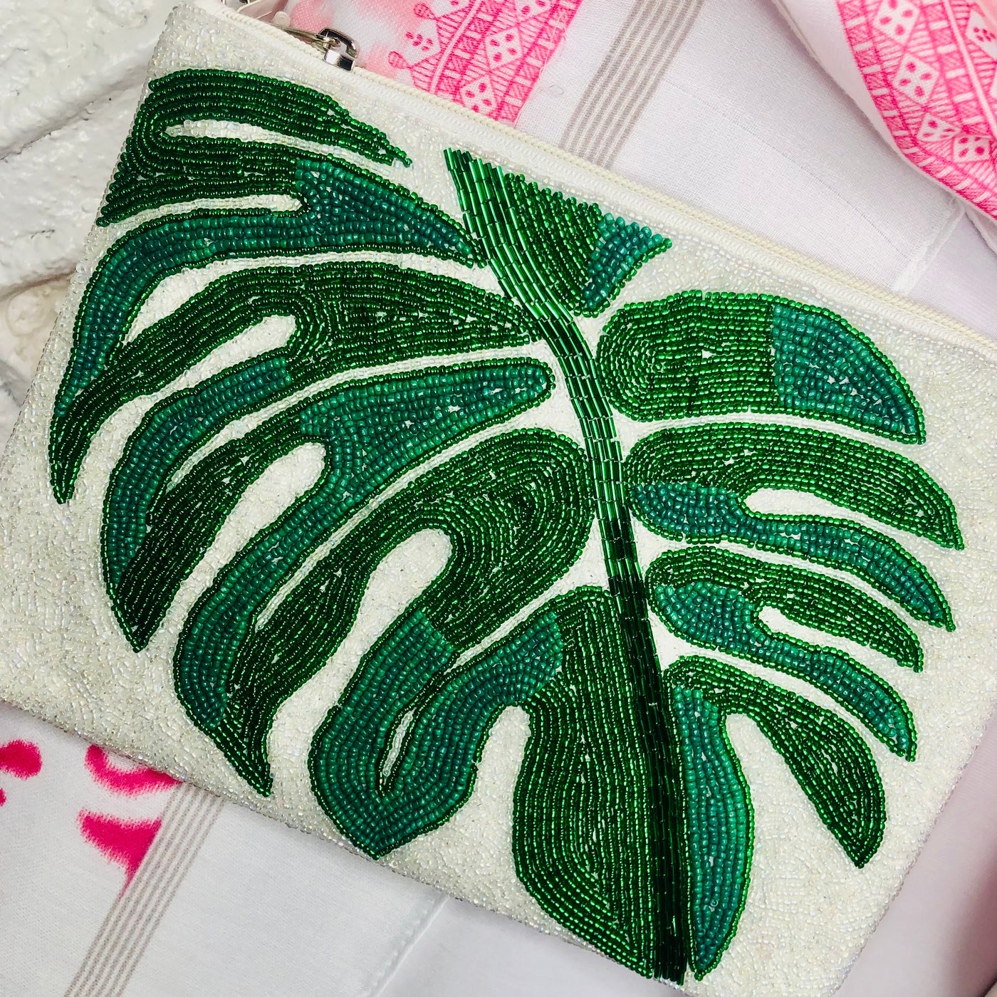 Monstera Deliciosa Beaded Clutch