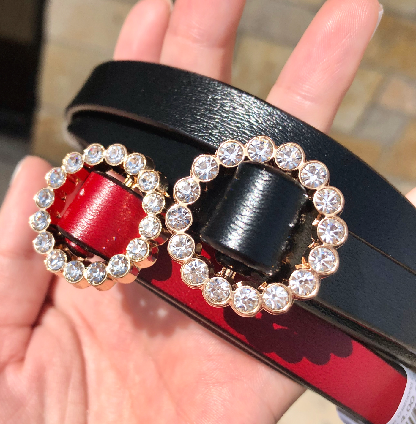 Mini Leather Diamond O Latch Belt-Red