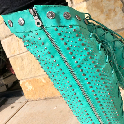 Turquoise Dolly Studded Boots