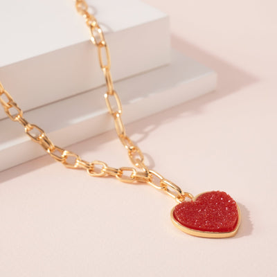Heart Druzy Stone Necklace// 2 COLORS