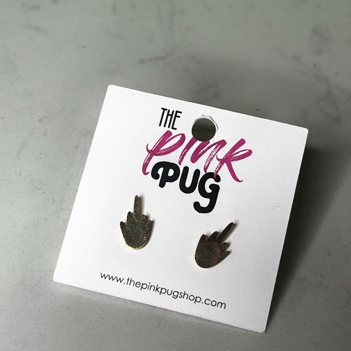 Middle Fingers Up Gold Stud Earrings