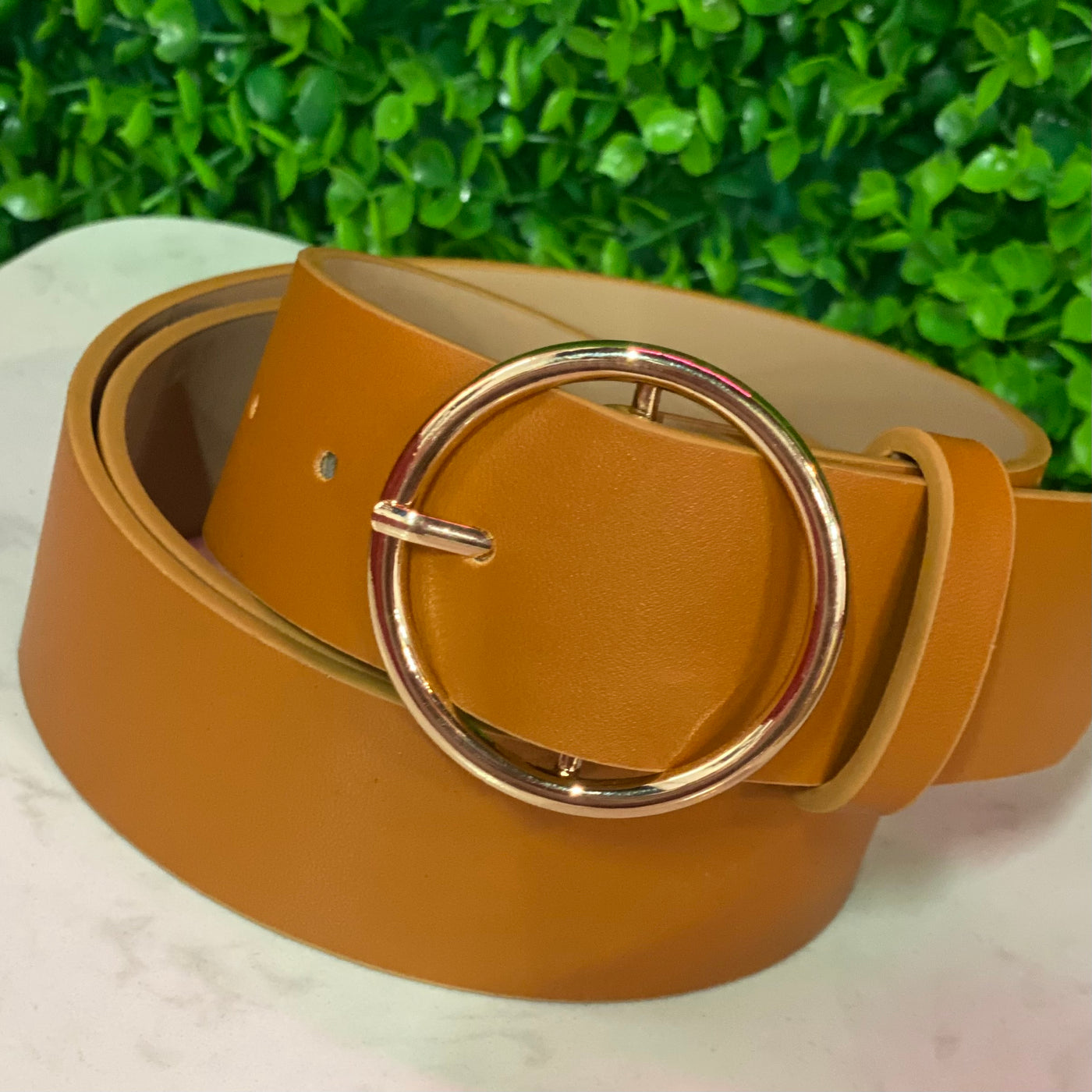Circle Buckle Faux Leather Belt- 3 COLORS